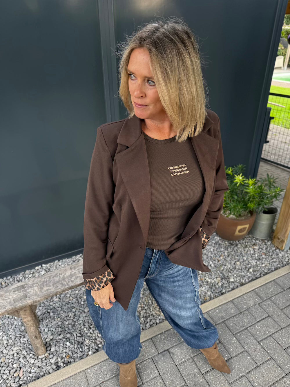 blazer met luipaard voering