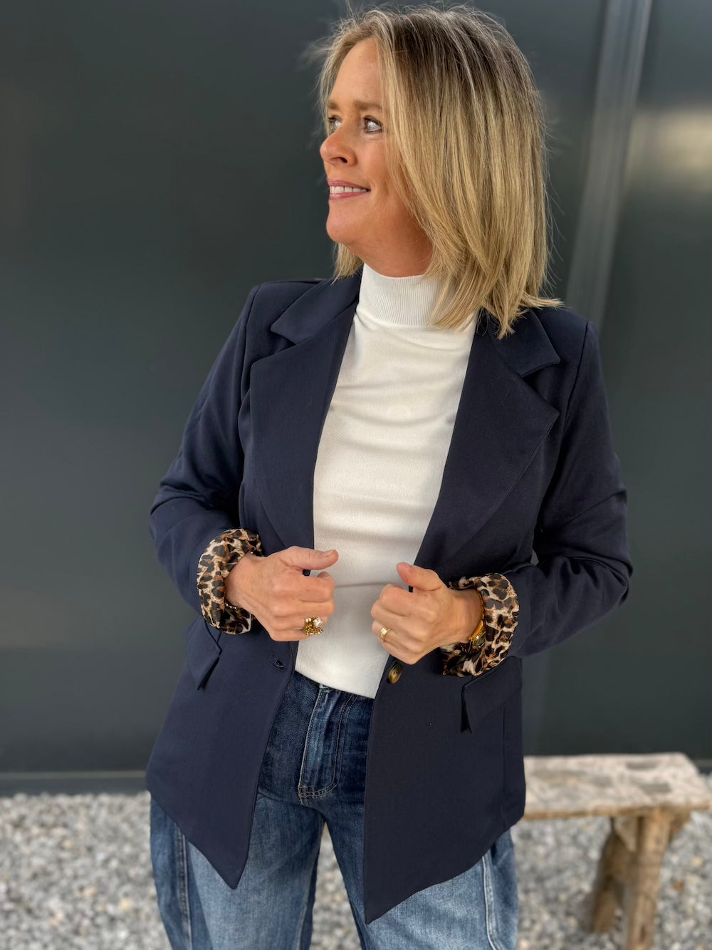 blazer met luipaard marine blauw