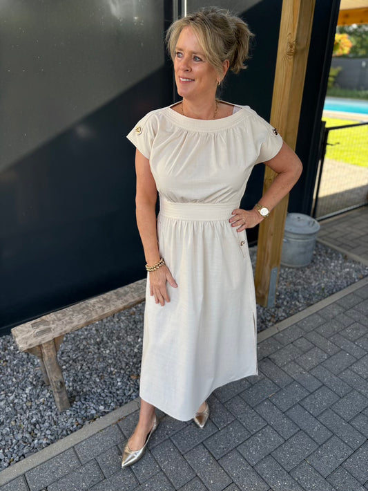 jurk met gouden knopen creme