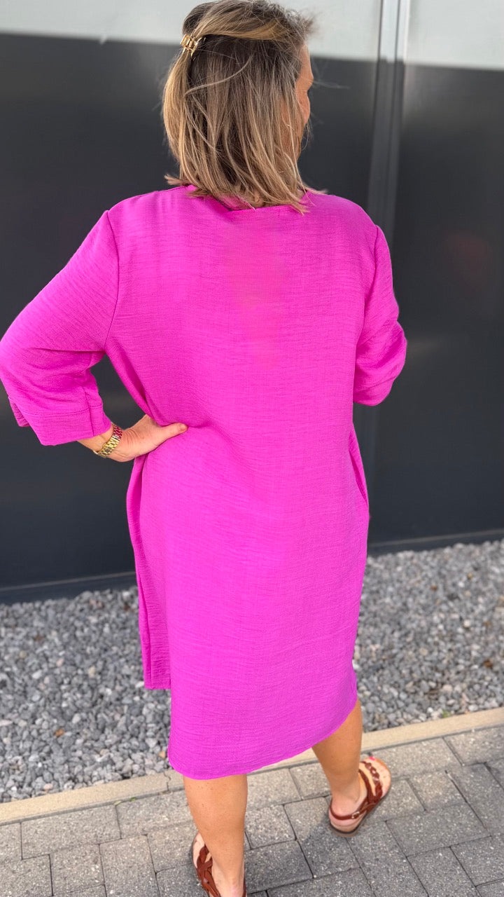 Jurkje v hals 3/4 mouw magenta