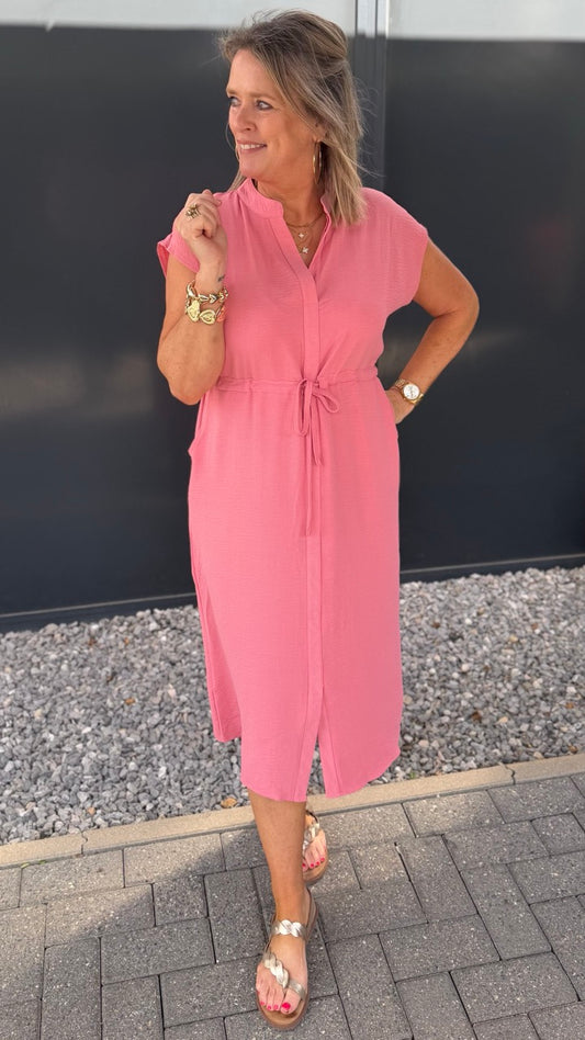 Mididress roze met striklint mouwloos azzurro