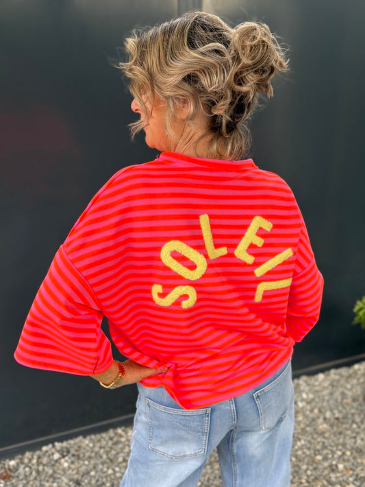 Shirt met applicatie SOLEIL fel oranje/ roze