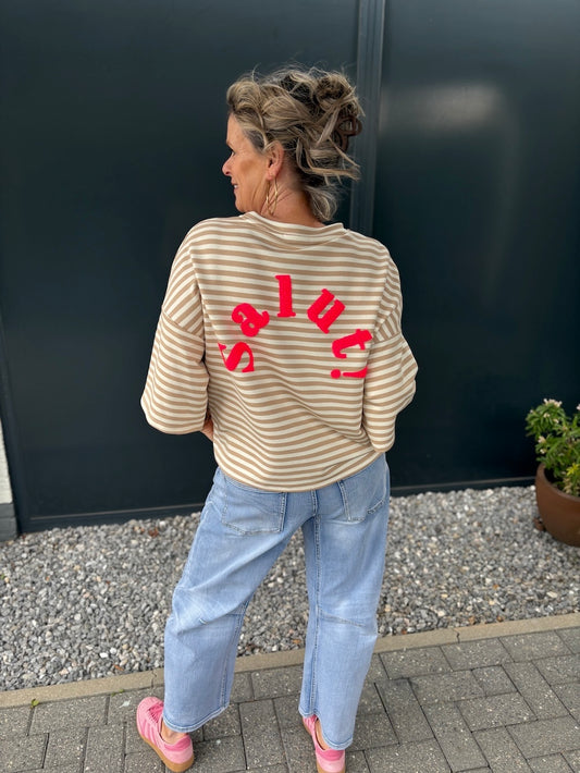 Shirt salut beige getsreept