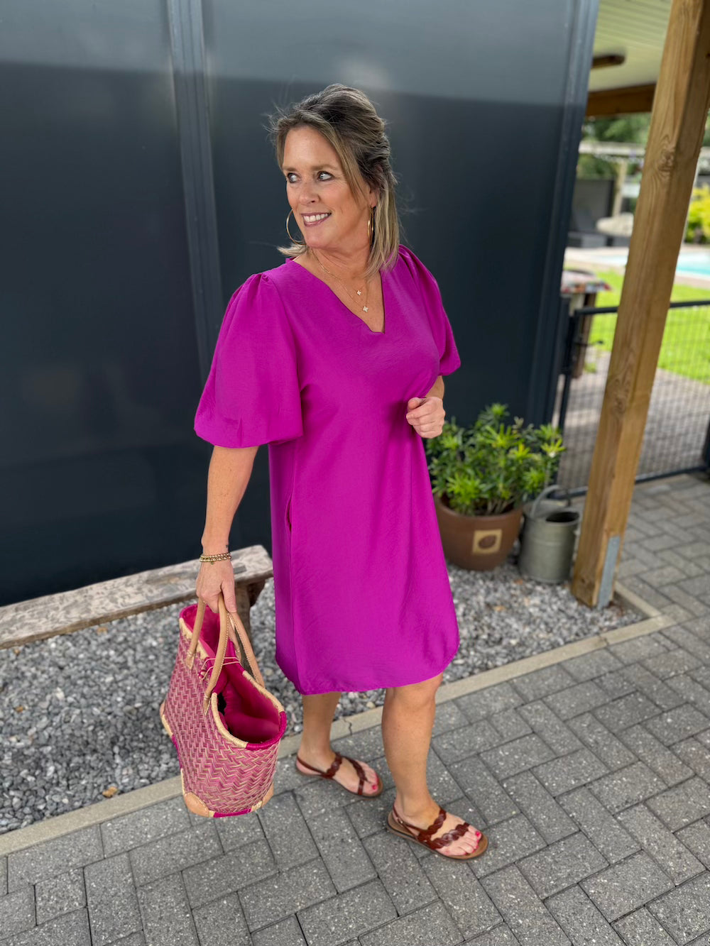 jurkje magenta met pofmouw azzurro