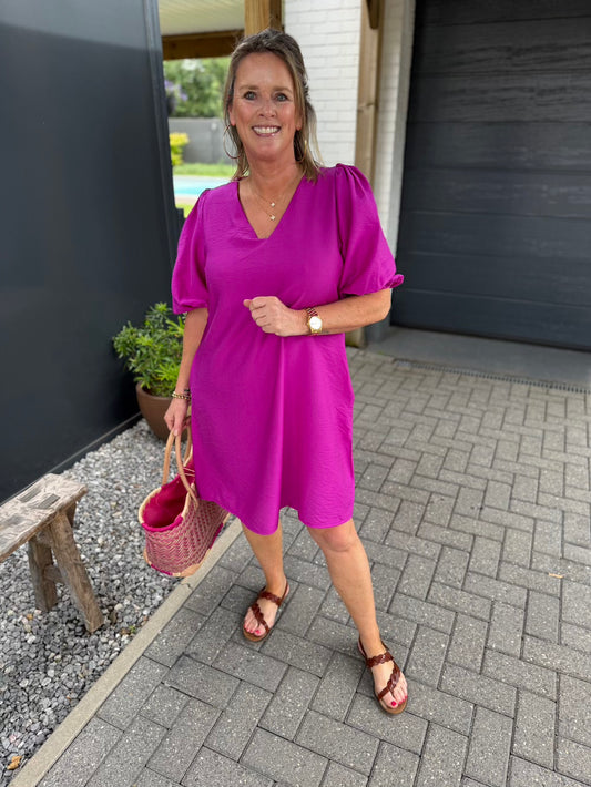 jurkje magenta met pofmouw azzurro
