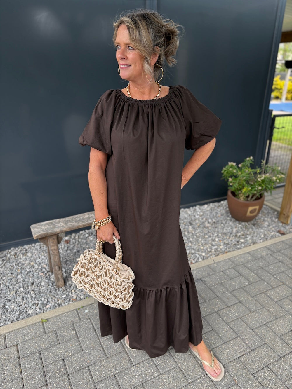 Jurk katoen offshoulder