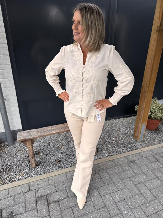 Jeans rechte wijde pijp beige