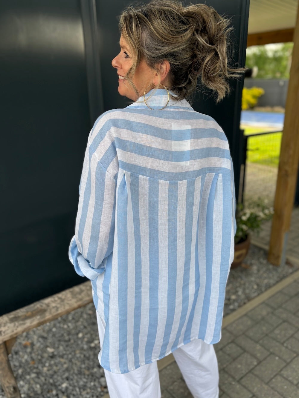 Linnen blouse blauw wit gestreept