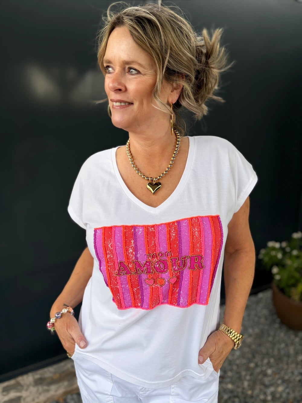shirt mon amour met kraaltjes wit