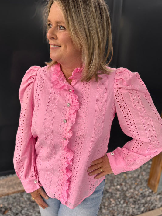 Blouse katoen diamant knoop