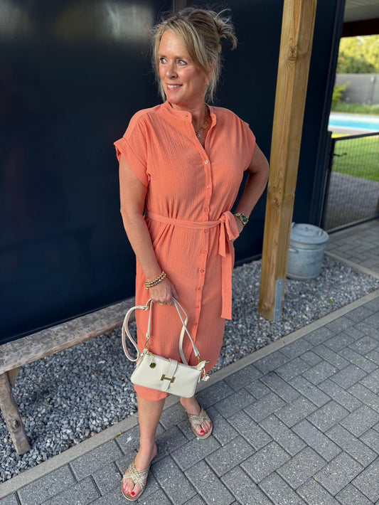 mididress met knoopjes oranje