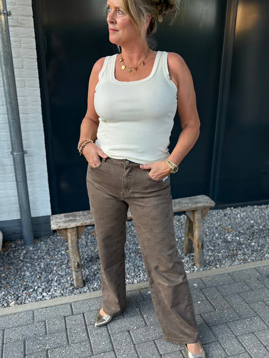 stretch jeans bruin met glitters