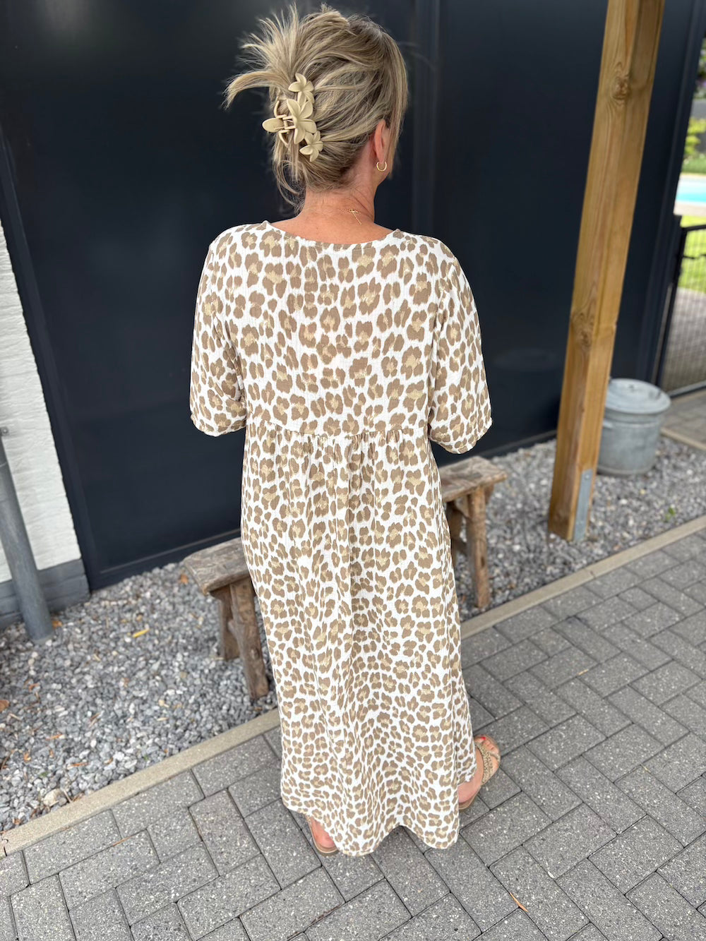 Maxi jurk V hals macchiato luipaard