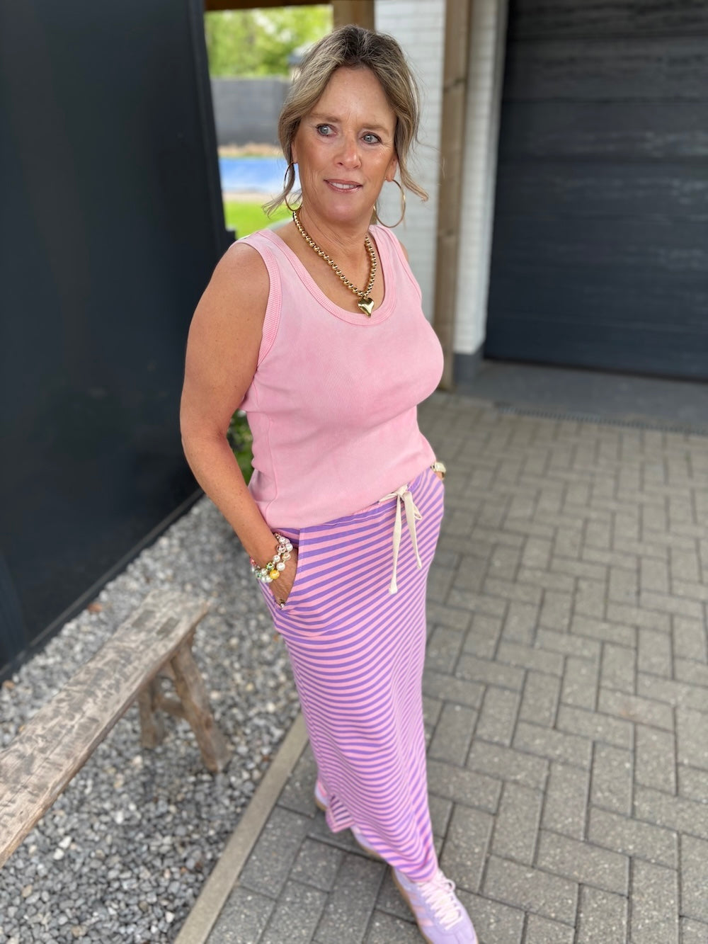 sweaterrok gestreept lila roze 