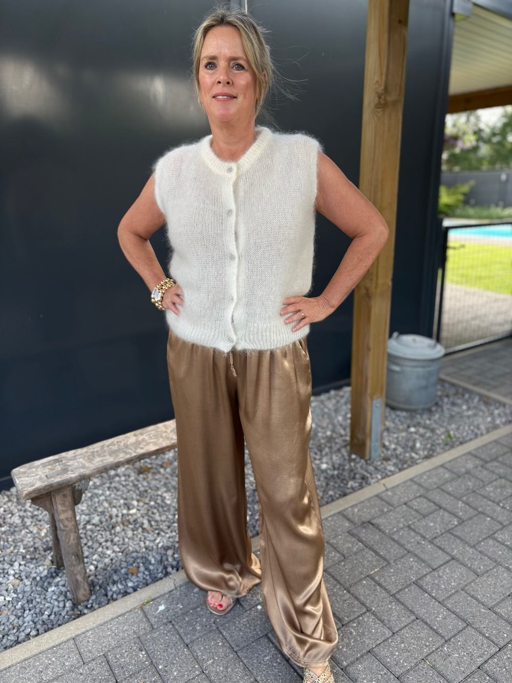 Broek viscose glanzend brons