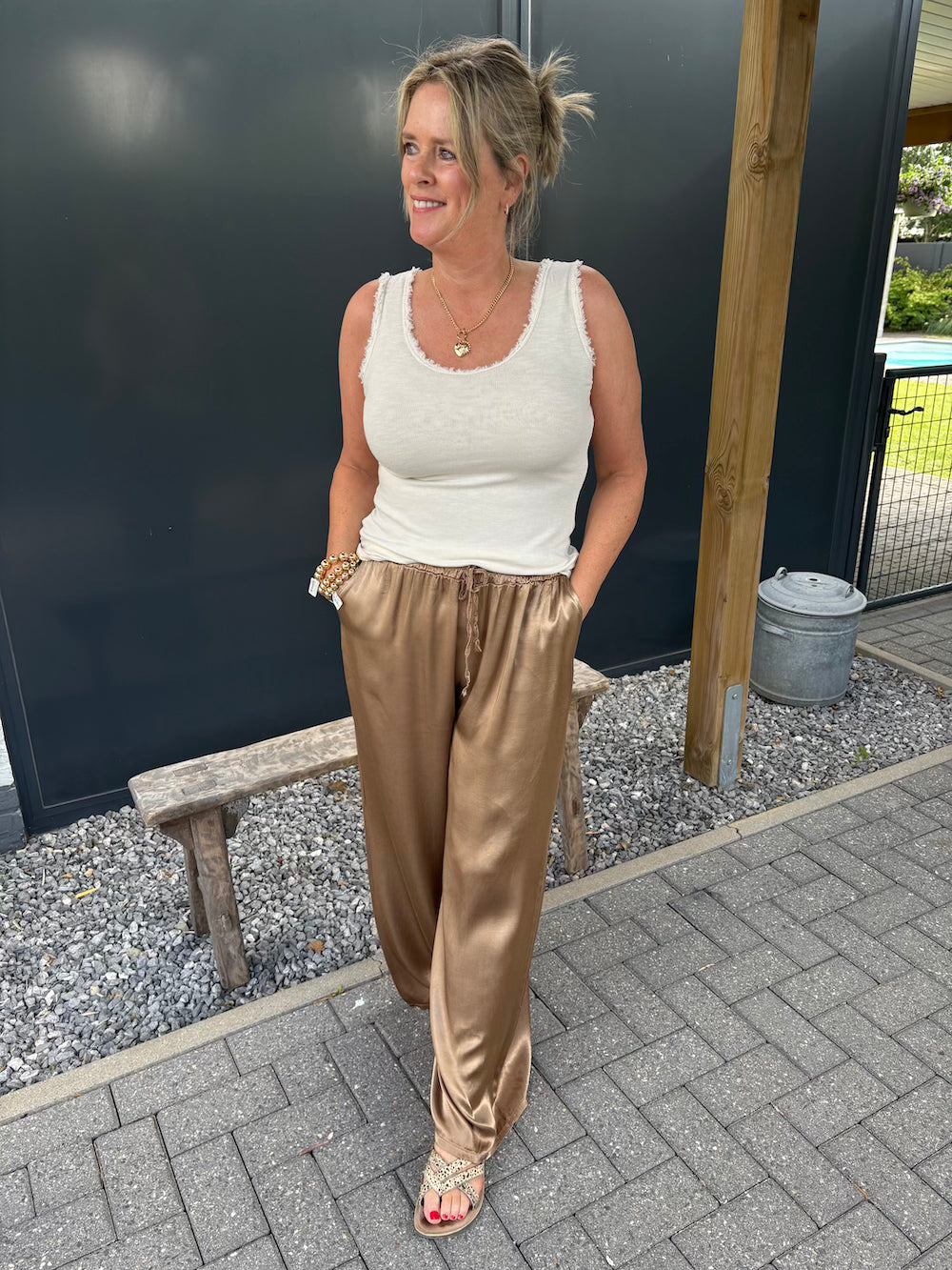Broek viscose brons