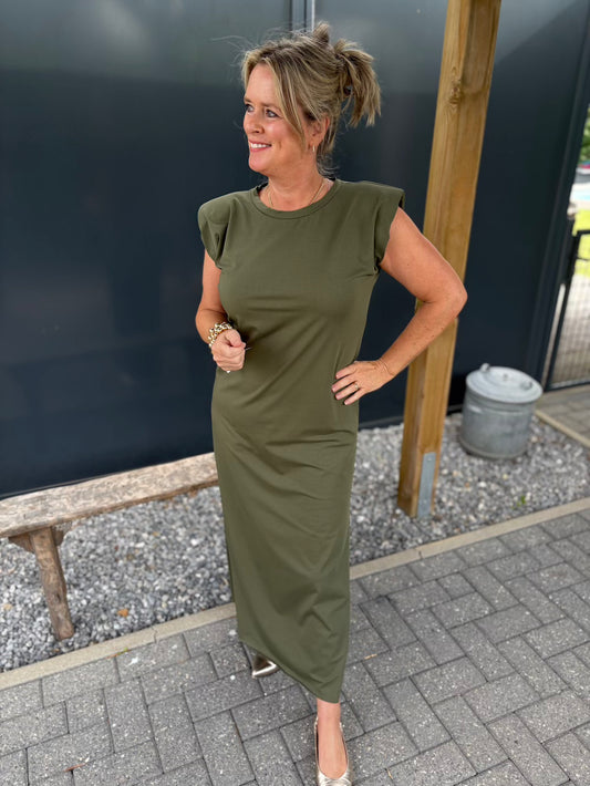 Jurk met shoulderpads khaki