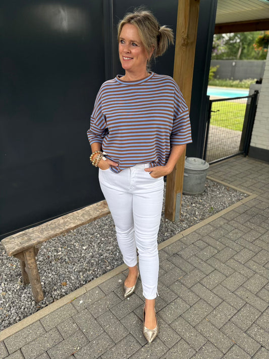 Shirt blauw bruin gestreept