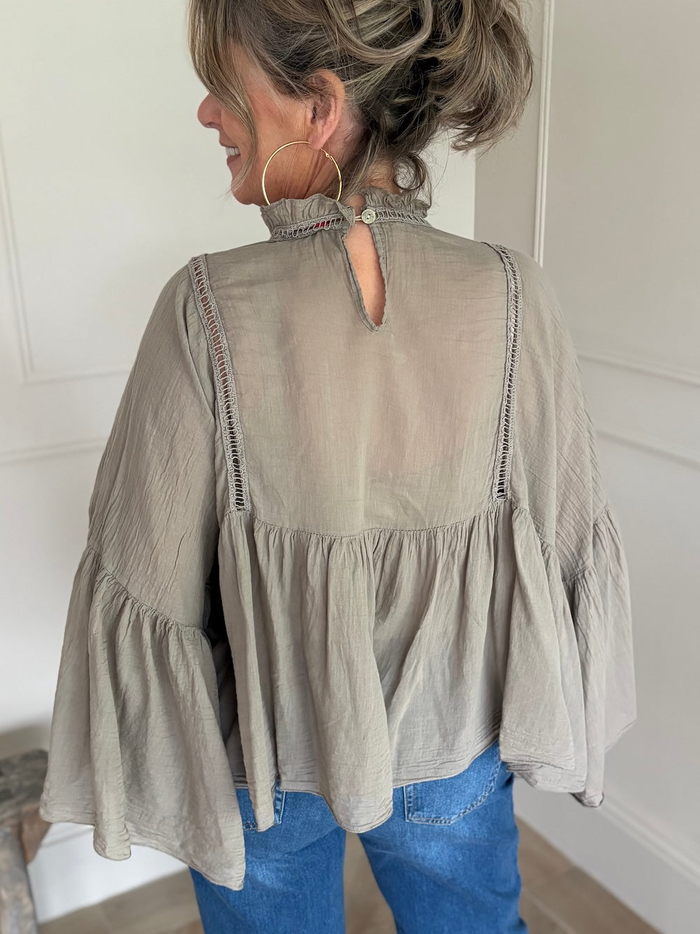Katoenen blouse vleermuis mouw