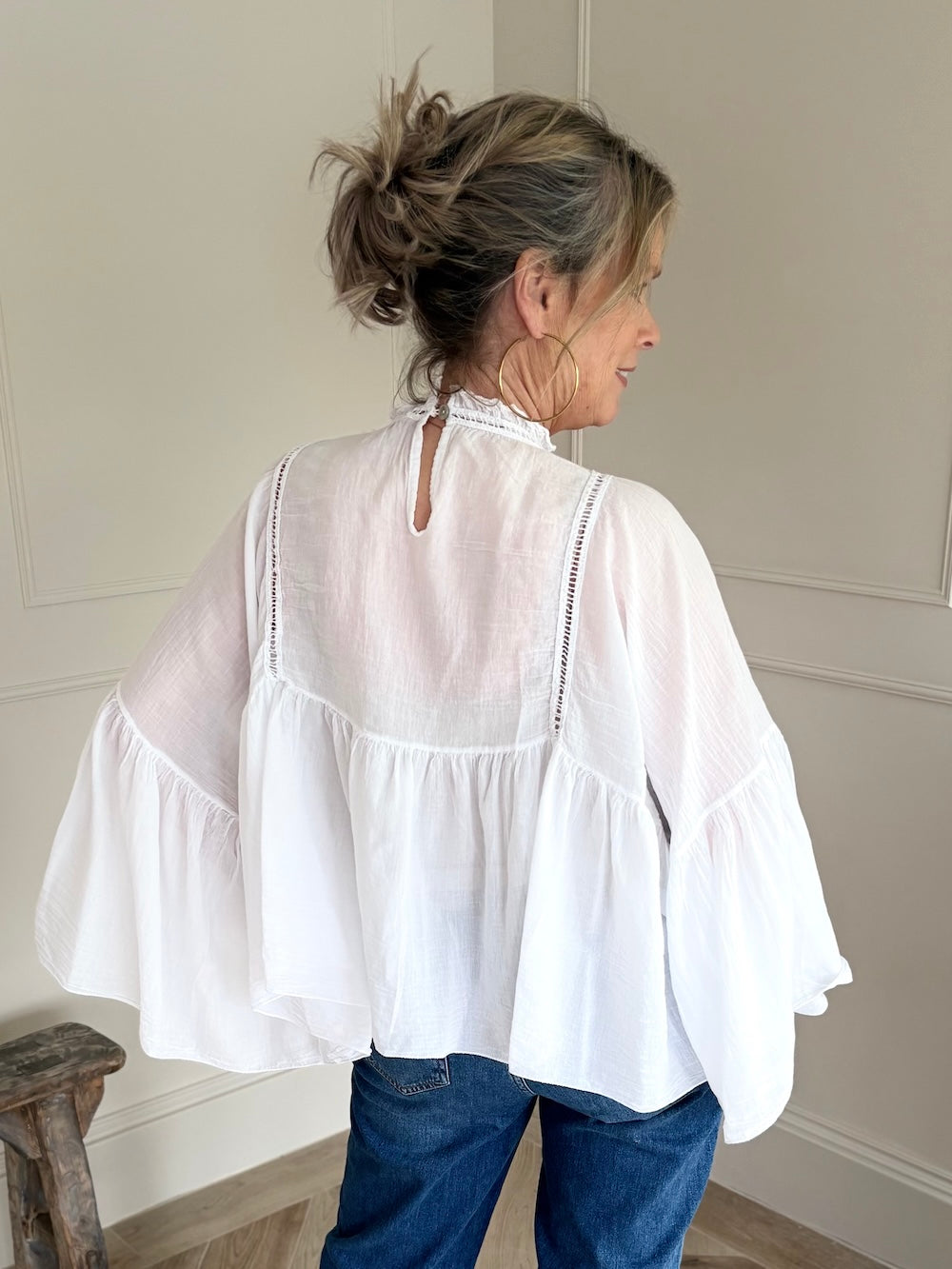 Katoenen blouse vleermuis mouw