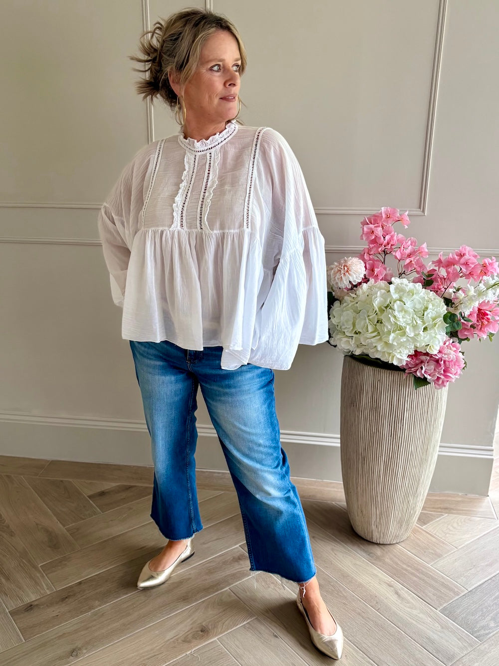 wijde blouse vleermuis mouw wit