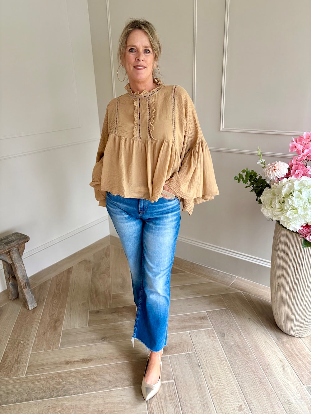 Katoenen blouse vleermuis mouw
