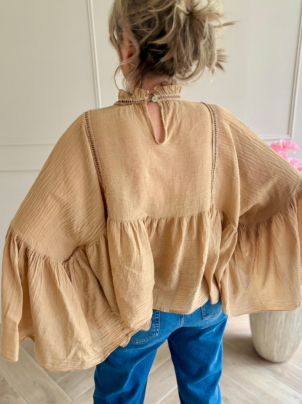 Katoenen blouse vleermuis mouw