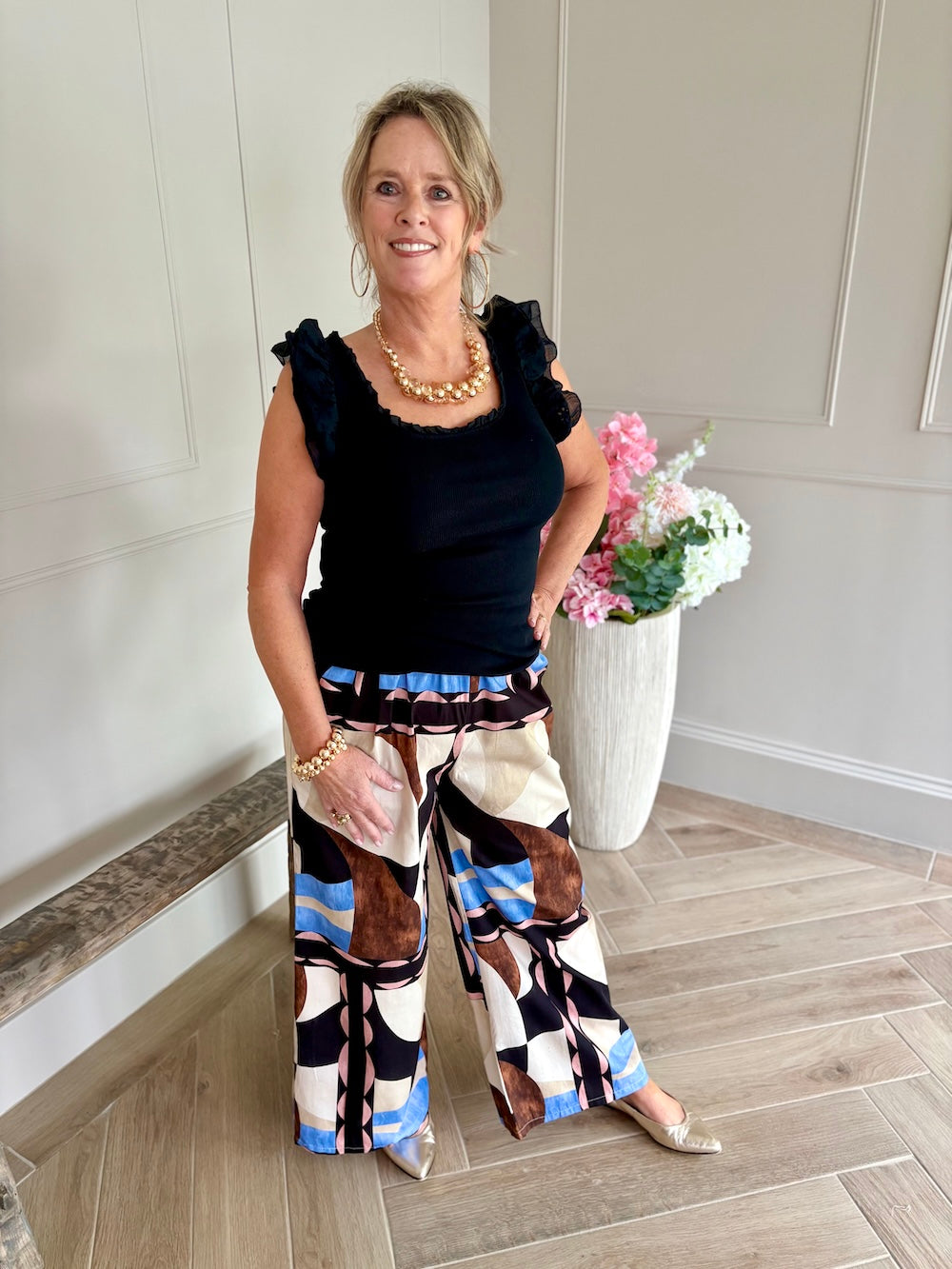 Broek met print wijde pijp