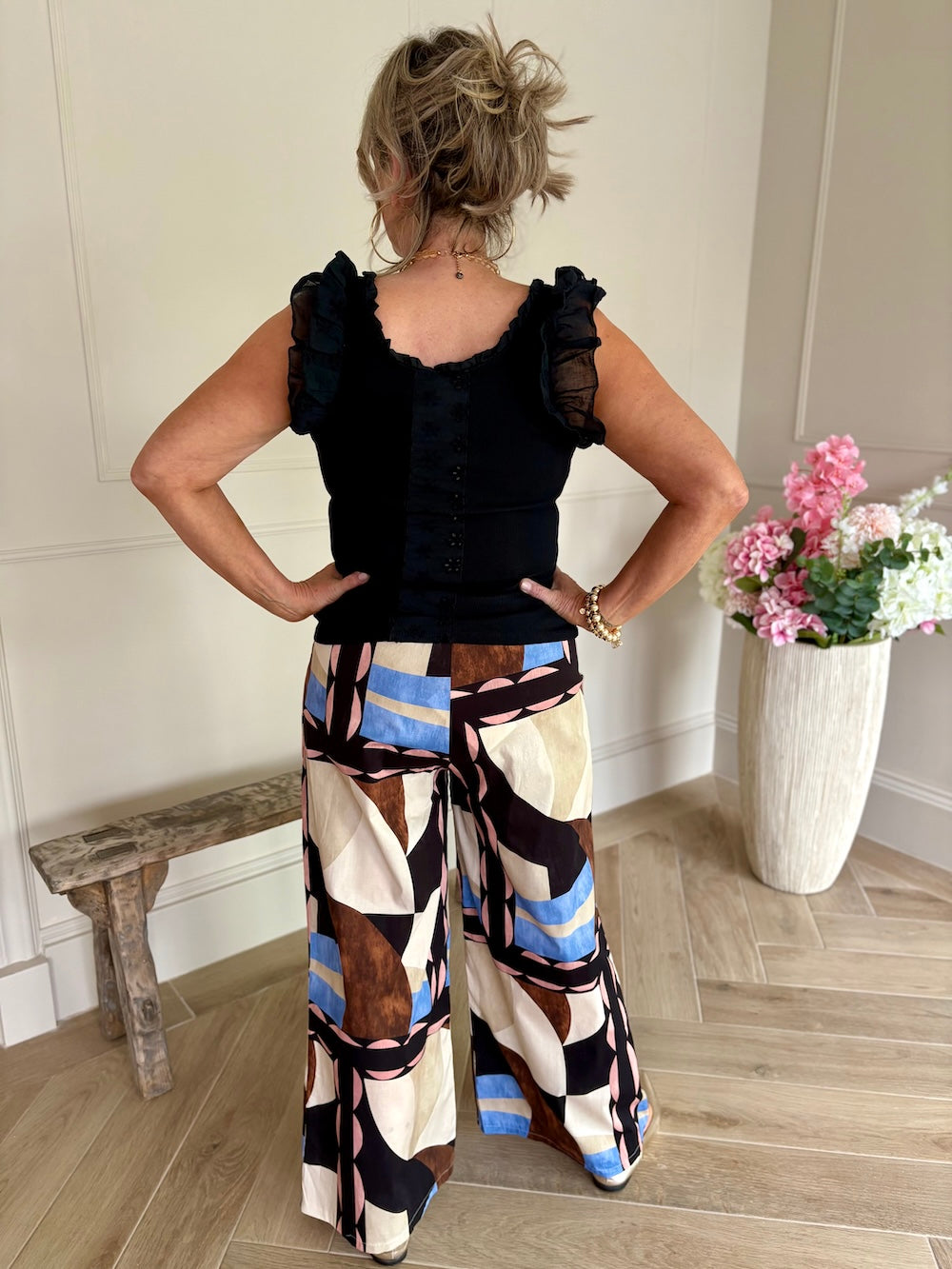 Broek met print wijde pijp