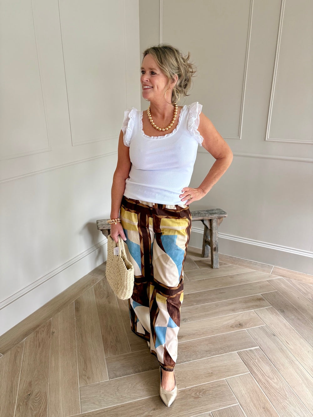 Broek met print wijde pijp