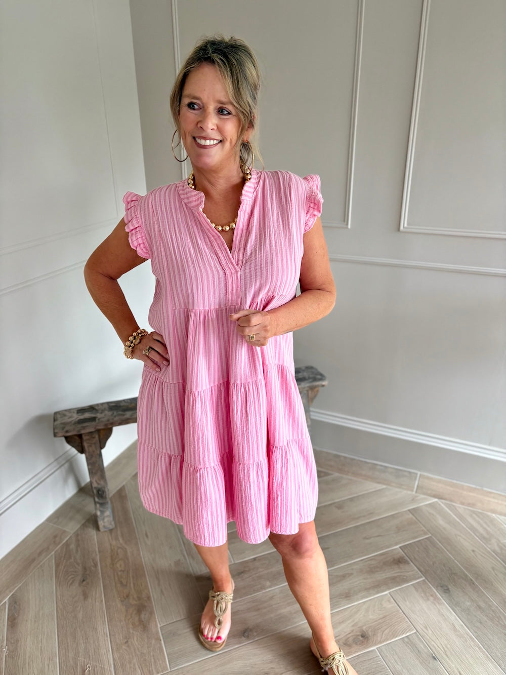 tuniek jurkje gestreept lichtroze