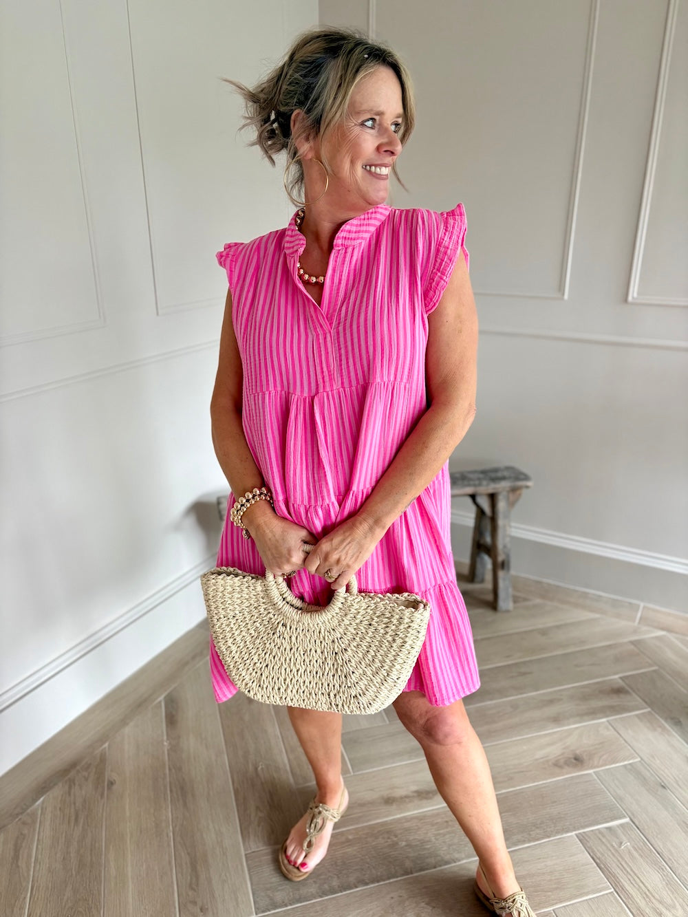 neon roze strand jurkje tetra katoen