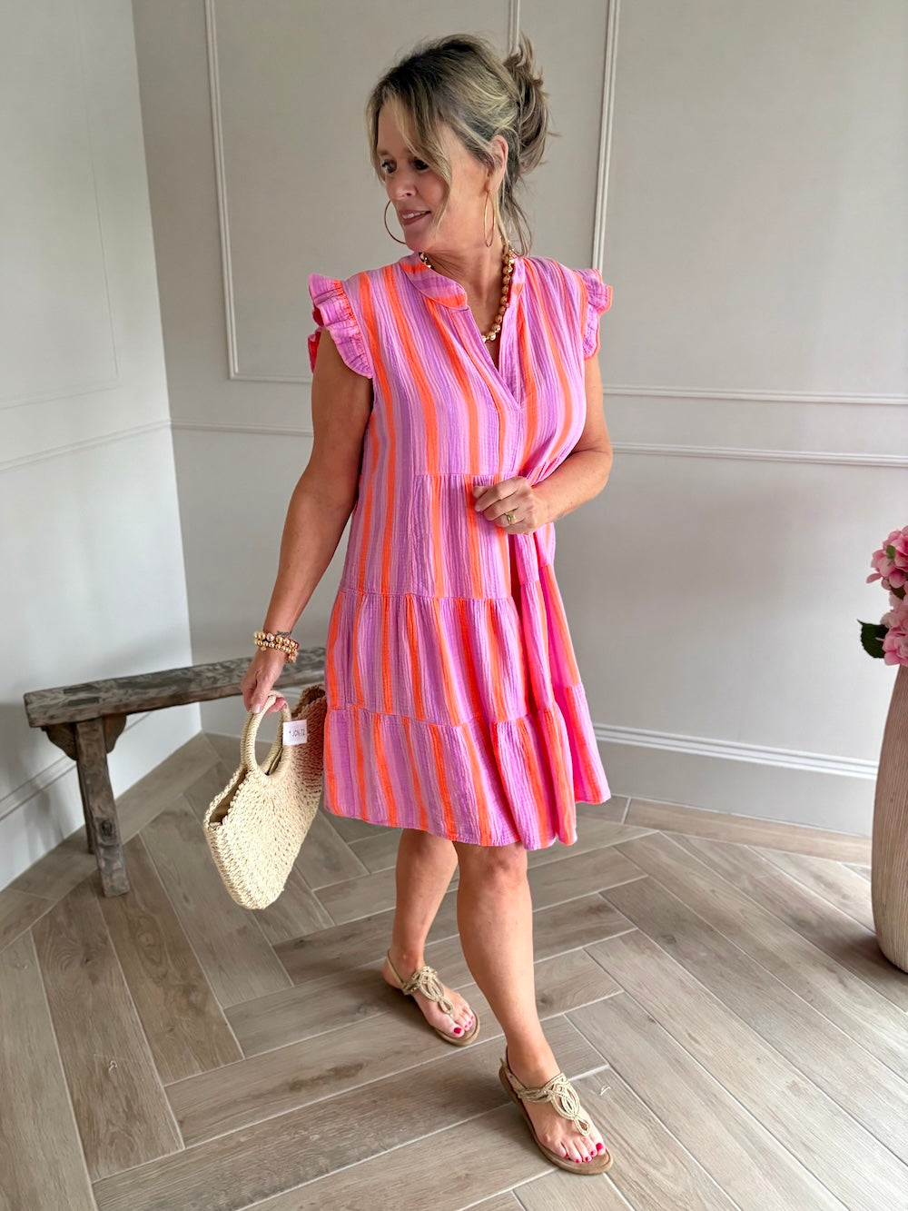 strandjurkje neon met lila gestreept 