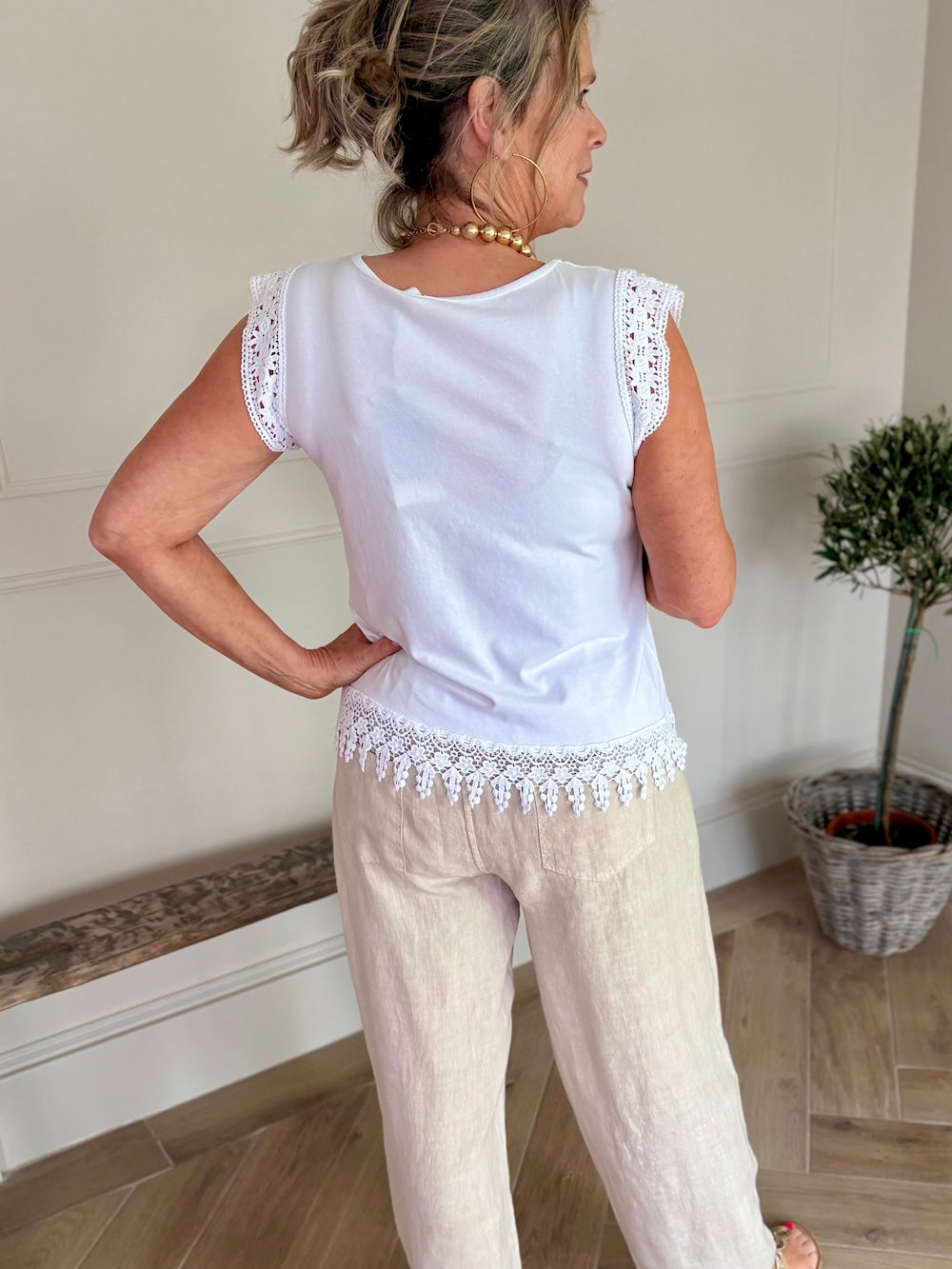 Linnen broek met elastische taille