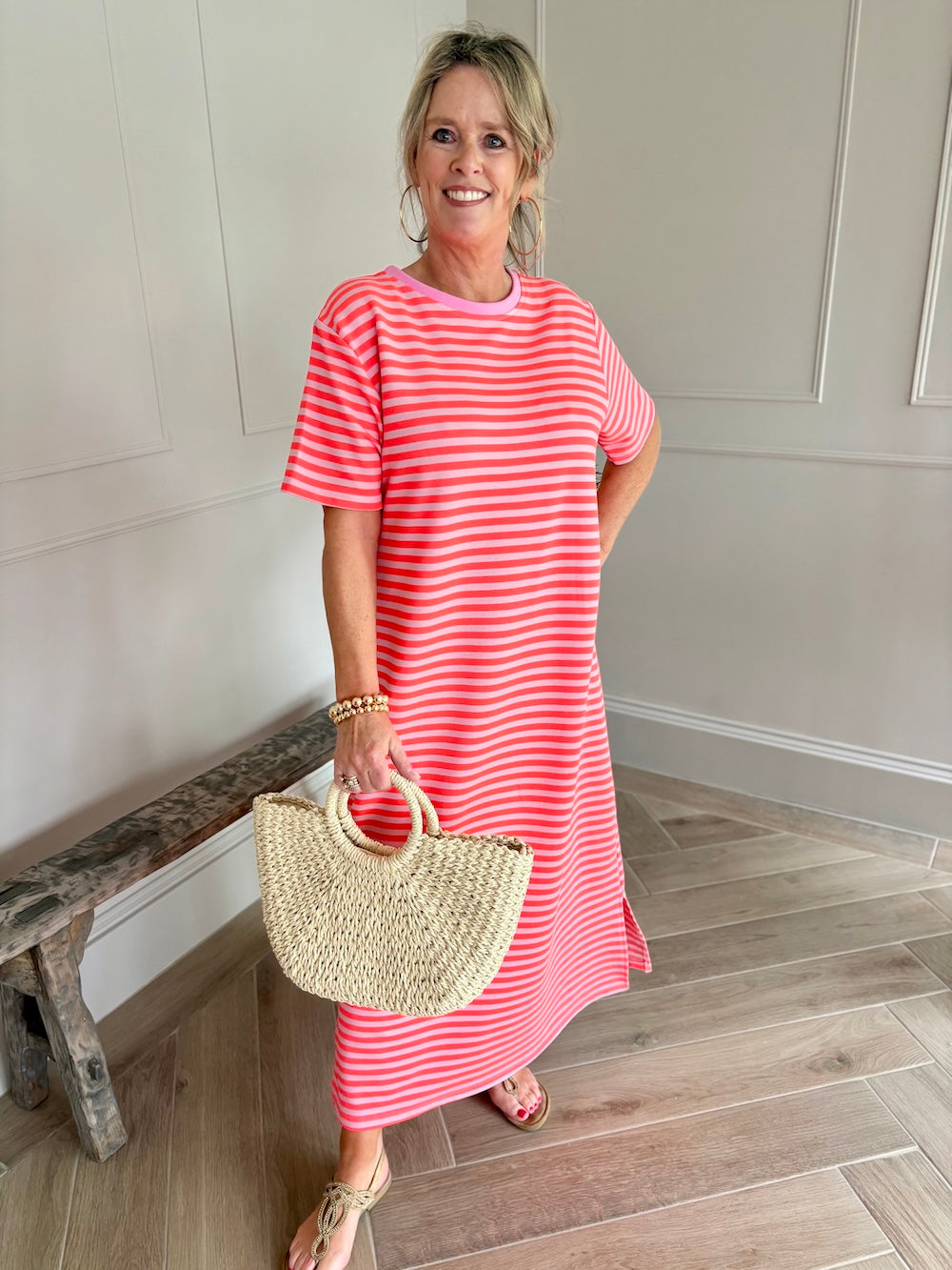 Sweaterjurk met splitjes koraal