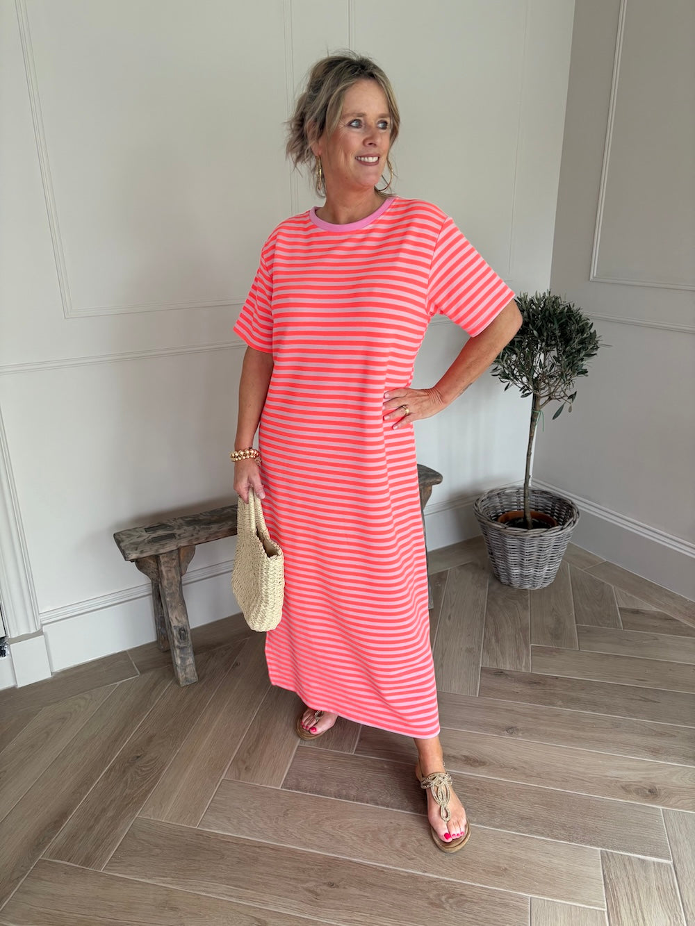 Sweaterjurk gestreept lang