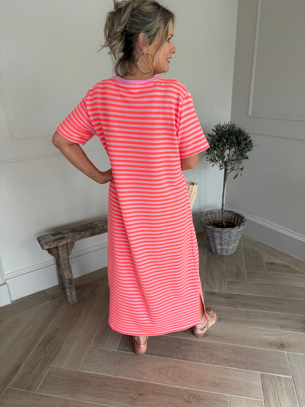 Sweaterjurk gestreept lang