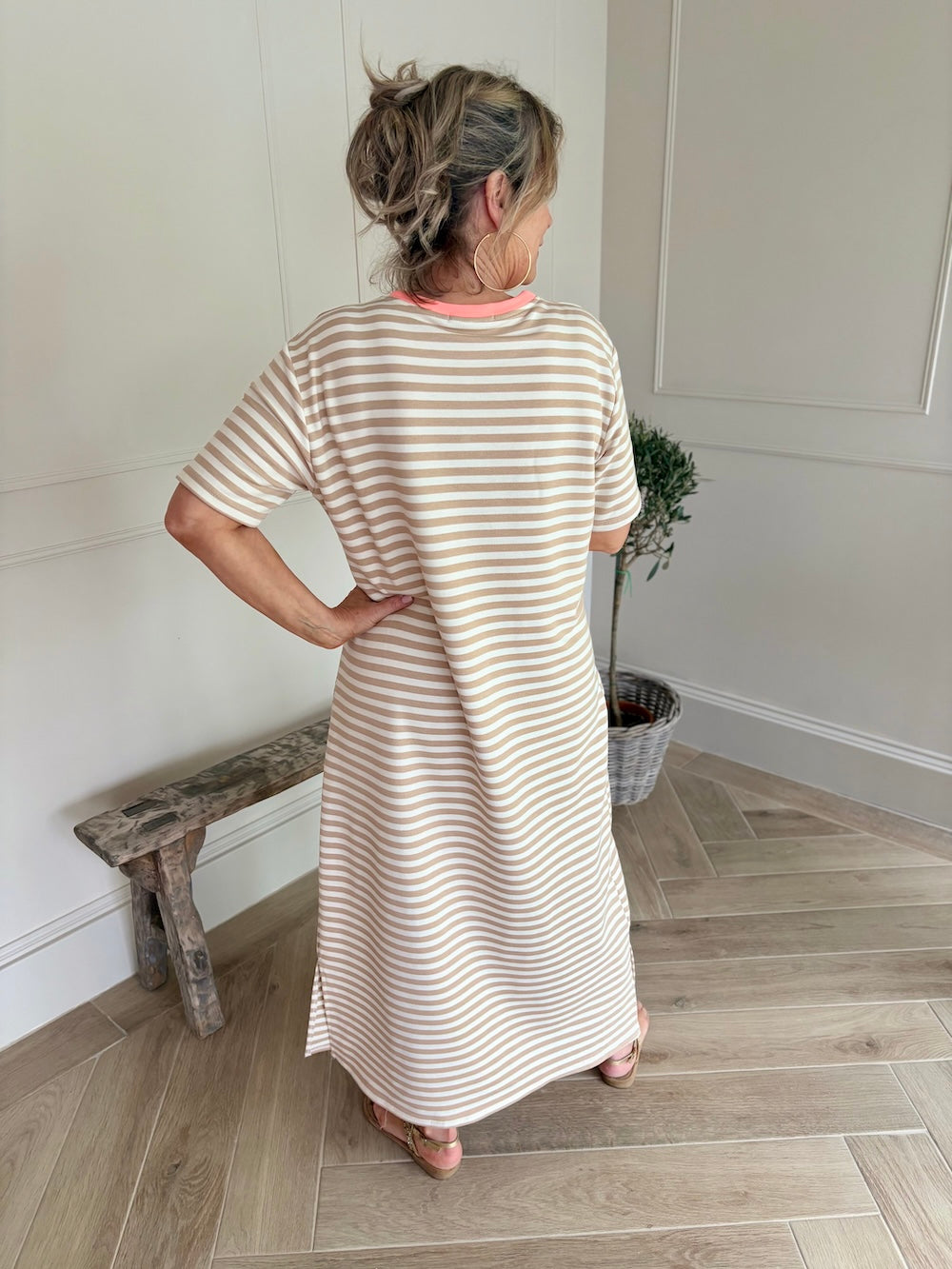 Sweaterjurk gestreept lang