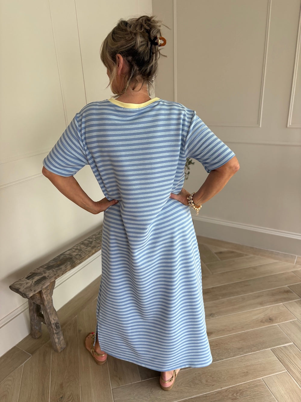 Sweaterjurk gestreept lang