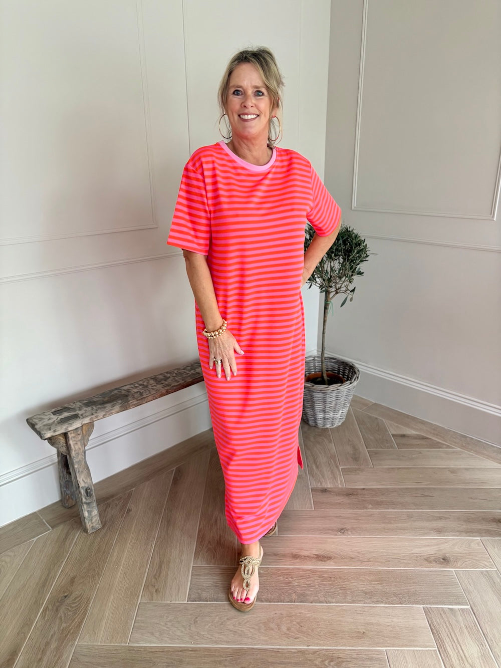 sweaterjurk neon oranje roze