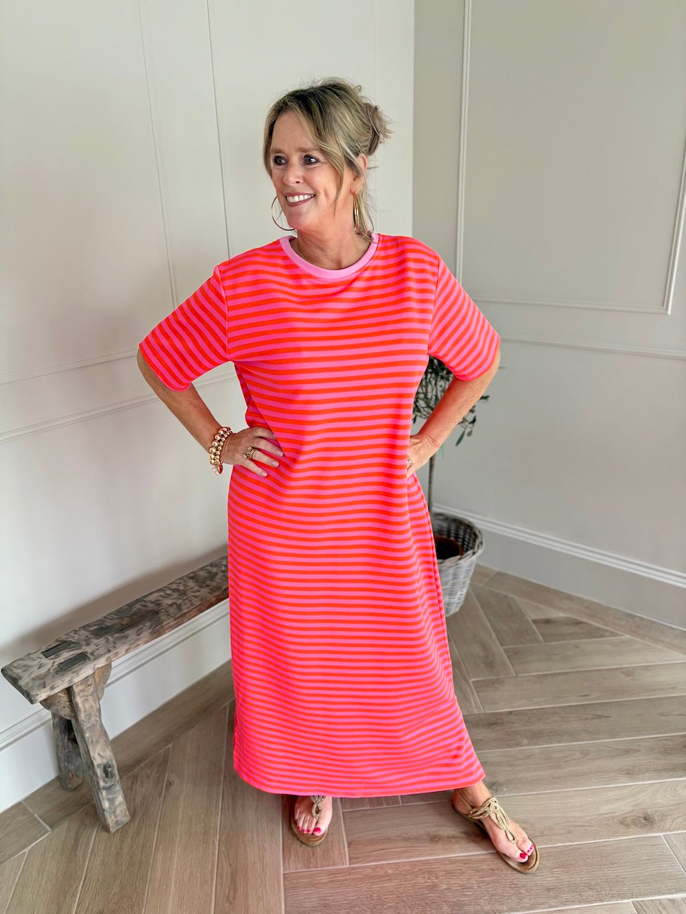 Sweaterjurk gestreept lang