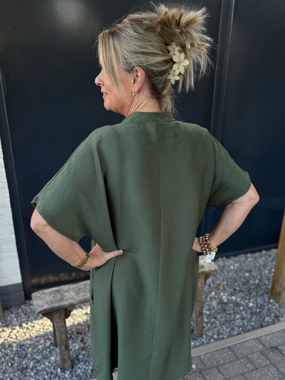 Mididress V hals groen