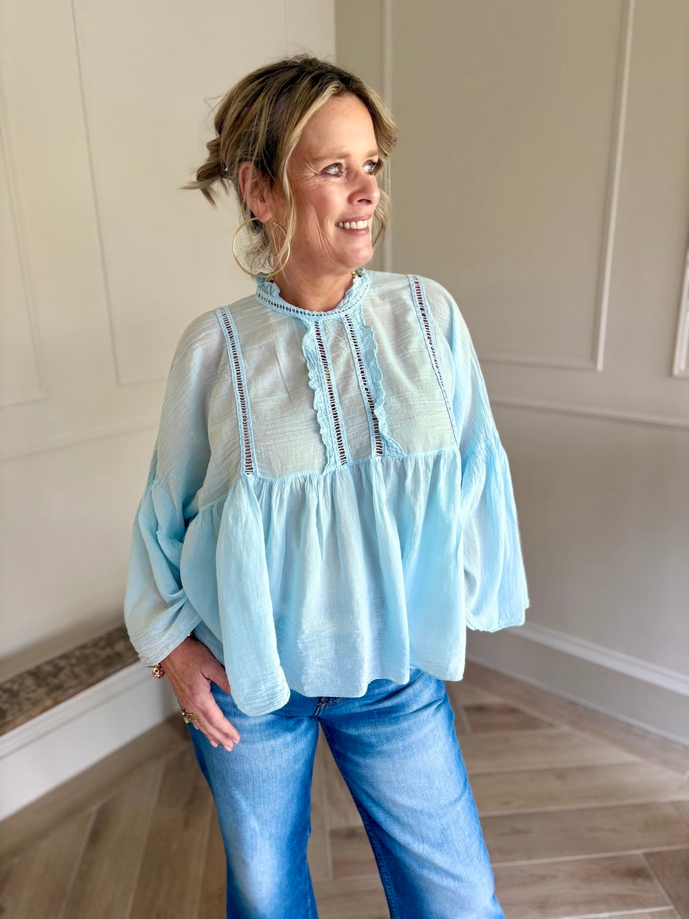 Katoenen blouse vleermuis mouw