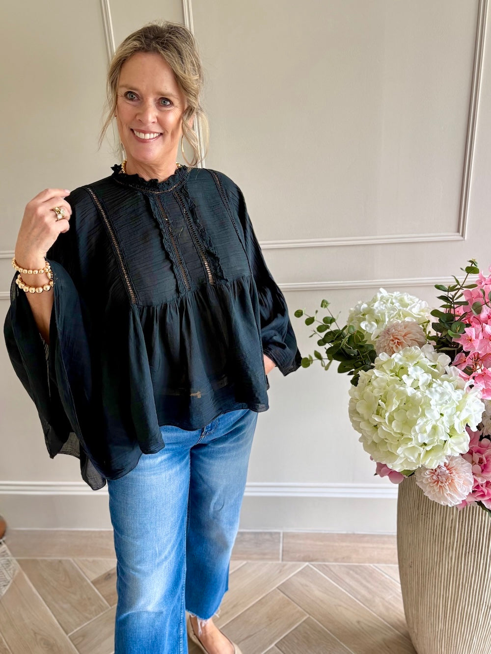 Katoenen blouse vleermuis mouw