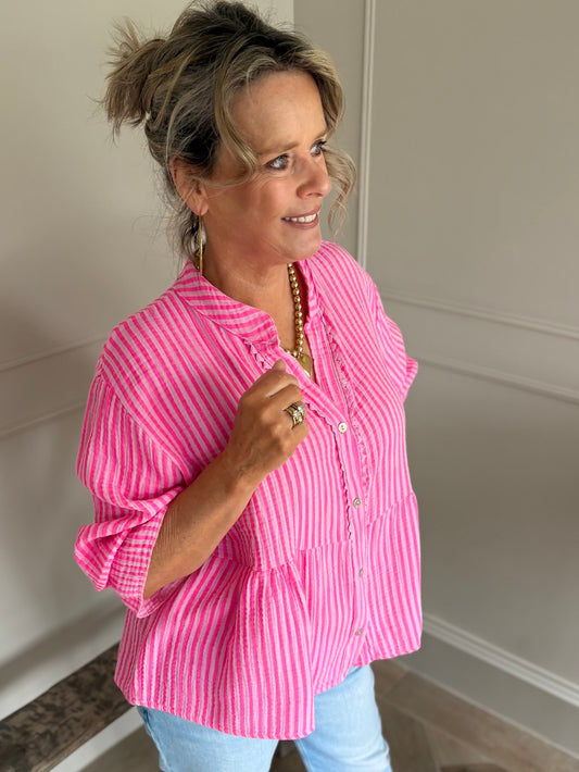 blouse roze neon gestreept