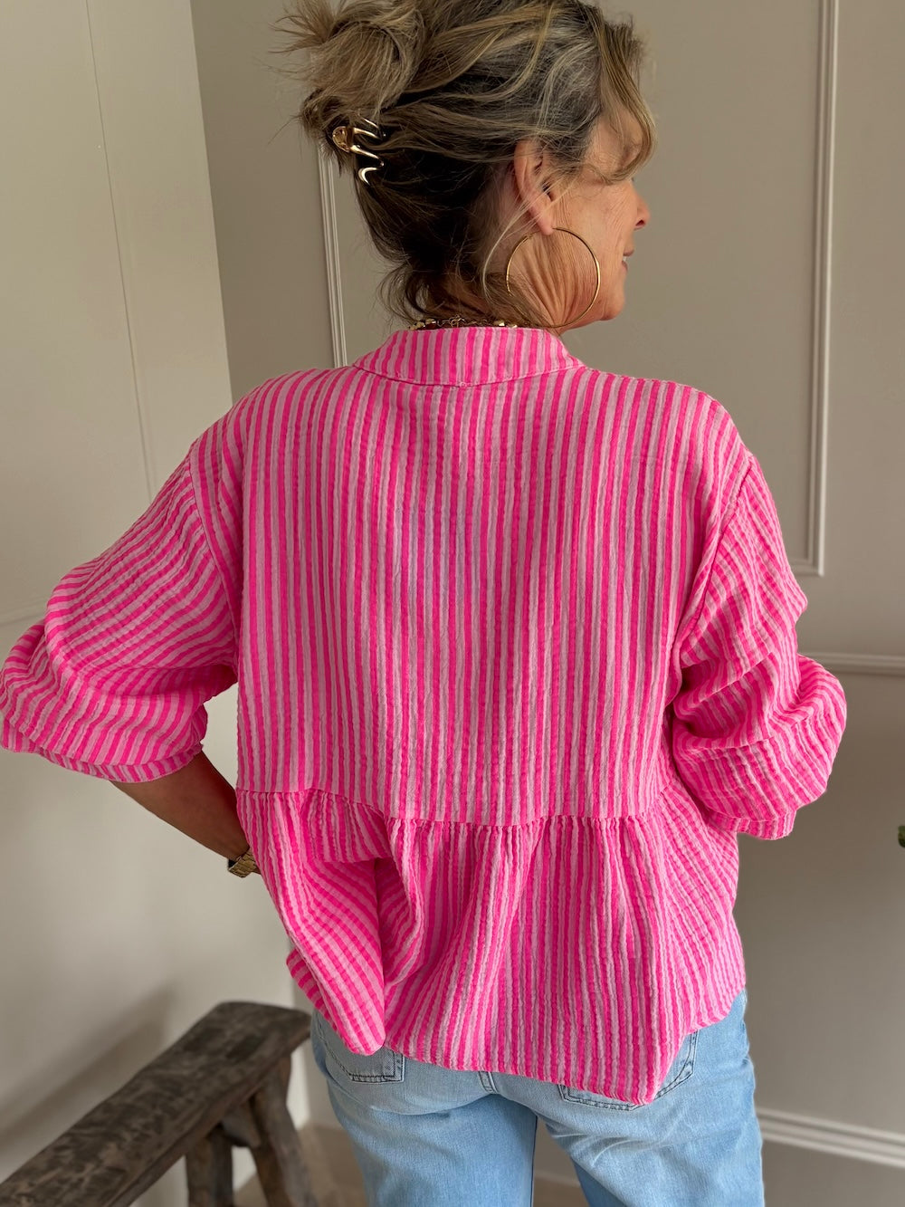 Blouse wijd tetra katoen gestreept