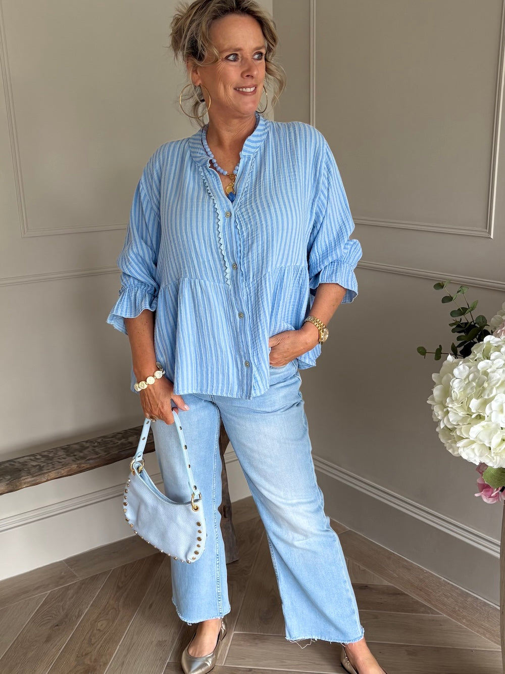 blouse blauw gestreept