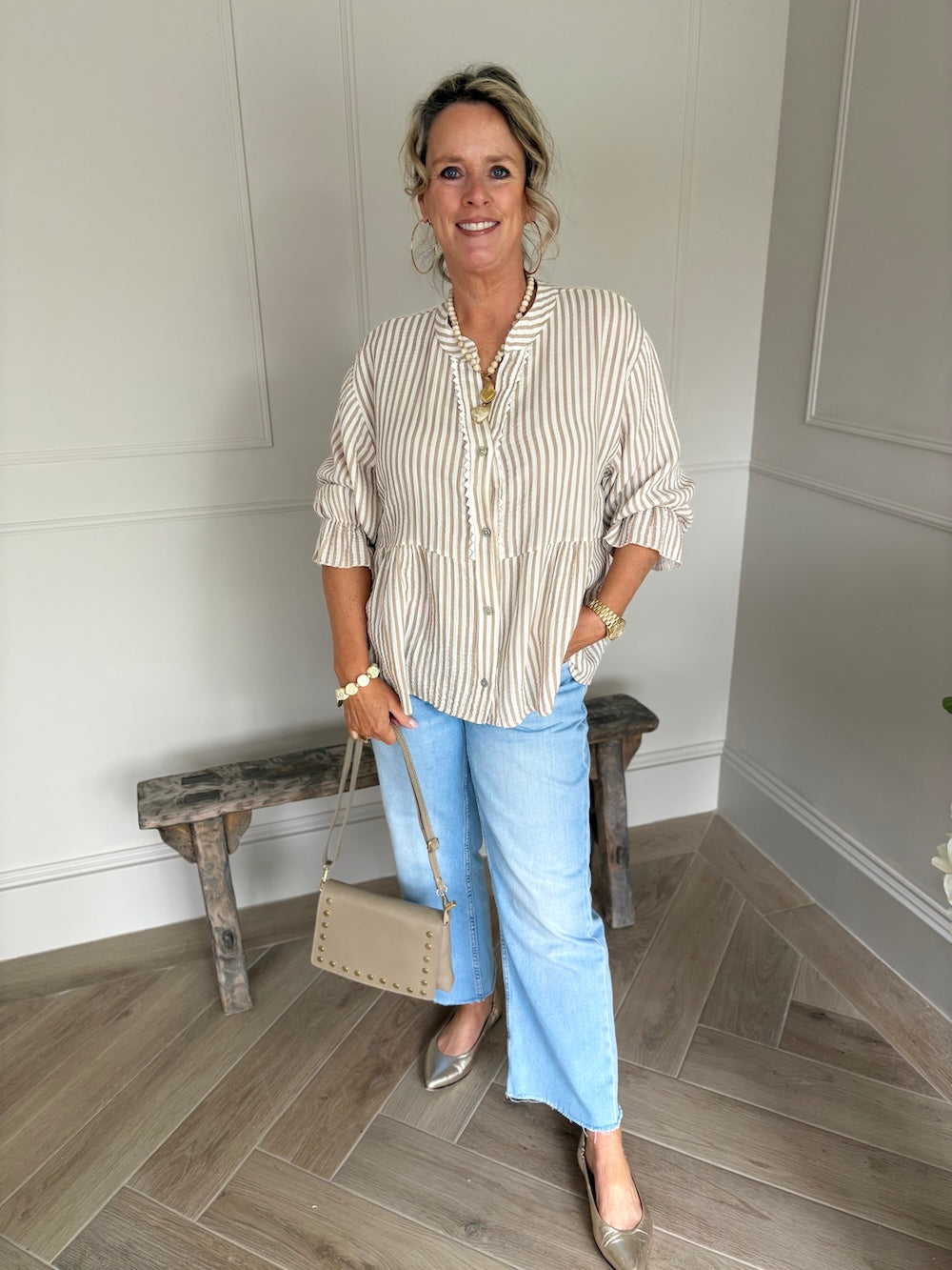 blouse beige gestreept