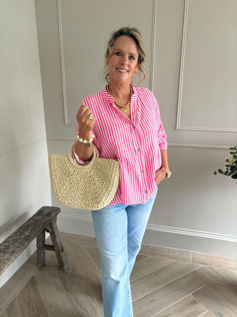 Blouse wijd tetra katoen gestreept