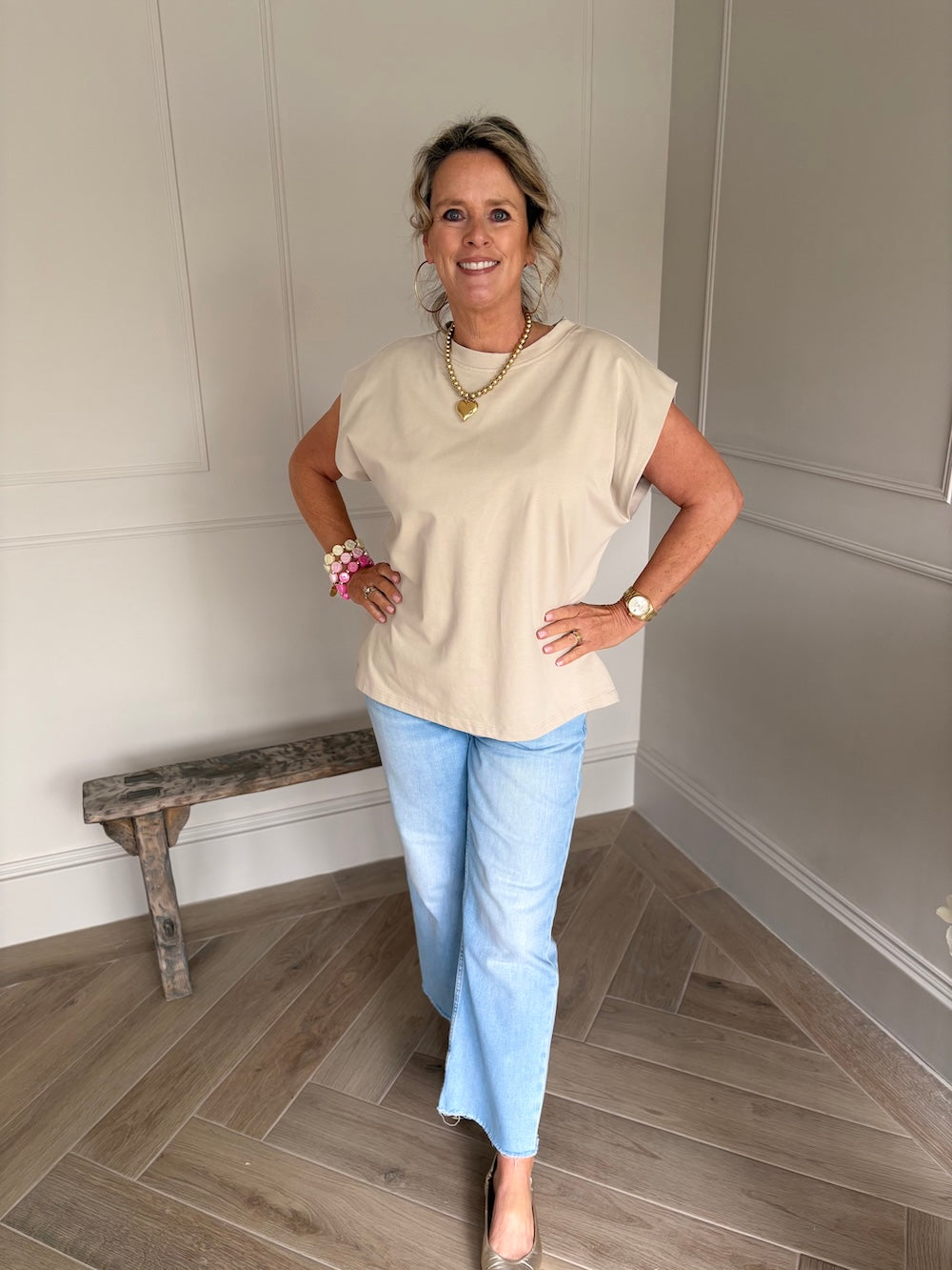shirt basic beige kapmouwtje